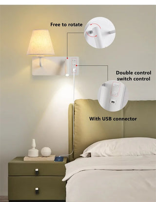 Meda - Modern Fabric Shade Dual Reading Wall Light with USB Charger
