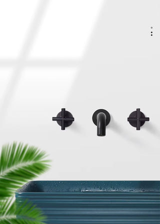 Colina - Modern Brass Double Handle Wall Mounted Basin Tap