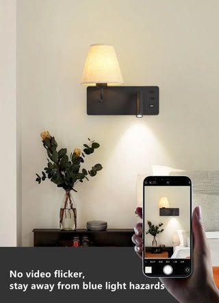 Meda - Modern Fabric Shade Dual Reading Wall Light with USB Charger