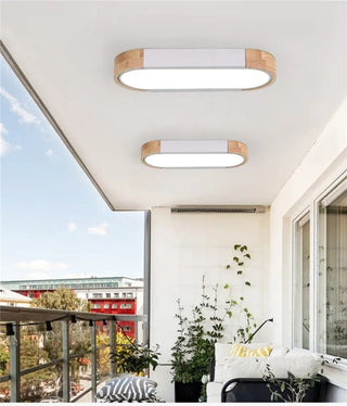 Fiqi - Modern Multicolour Rectangle Nordic Wood Flush Mount Ceiling Light