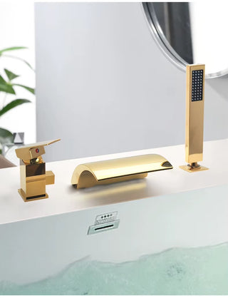 Mella - 3 Piece Modern Waterfall Bathtub Mixer Tap Set Pull Out Shower