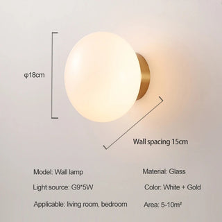 Dion - Minimalistic Circular Glass Gold White Milk Shade Wall Light