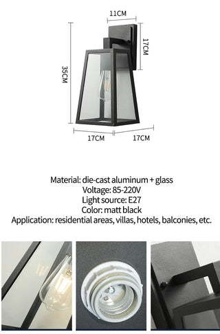 Talfryn - Glass Black Caged Bulb Outdoor Wall Light