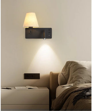 Meda - Modern Fabric Shade Dual Reading Wall Light with USB Charger