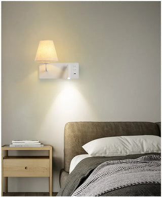 Meda - Modern Fabric Shade Dual Reading Wall Light with USB Charger