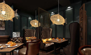 Azure - Modern Wavy Hand Woven Rattan Fish Pendant Ceiling Light