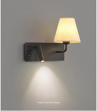 Meda - Modern Fabric Shade Dual Reading Wall Light with USB Charger