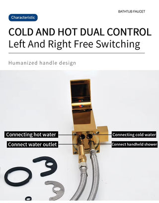 Mella - 3 Piece Modern Waterfall Bathtub Mixer Tap Set Pull Out Shower