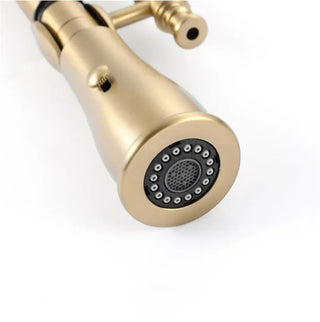 Dorene - Gold Brass Porcelain Pull Down Dual Mixer Kitchen Tap