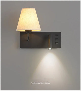Meda - Modern Fabric Shade Dual Reading Wall Light with USB Charger