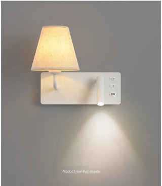 Meda - Modern Fabric Shade Dual Reading Wall Light with USB Charger