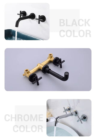 Colina - Modern Brass Double Handle Wall Mounted Basin Tap