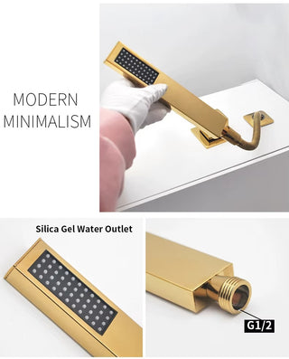 Mella - 3 Piece Modern Waterfall Bathtub Mixer Tap Set Pull Out Shower