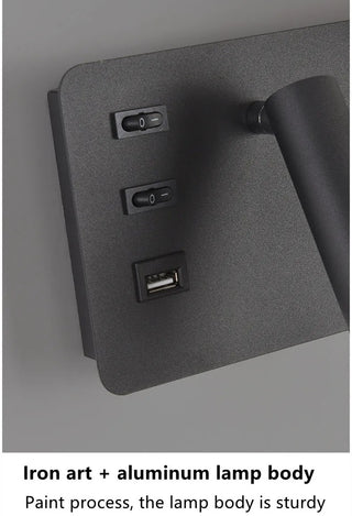 Meda - Modern Fabric Shade Dual Reading Wall Light with USB Charger