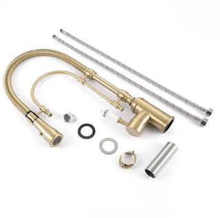 Dorene - Gold Brass Porcelain Pull Down Dual Mixer Kitchen Tap