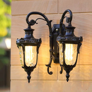 Julius - Double Head Classic Ripple Glass Outdoor Courtyard Lighting Fixture