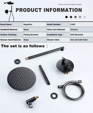 Eustace - Wall Mount Brass Bathroom Shower Set with Rainfall Shower Head