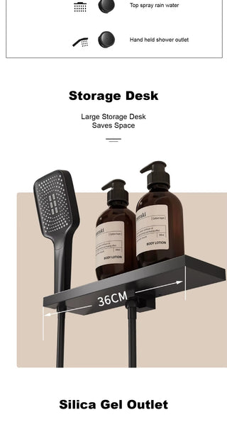 Lazare - Modern Brass Wall Mounted Black Shower System with Thermostatic Controls