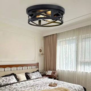 Zulia - Modern Circular Criss Cross Integrated Black Flush Mount Ceiling Light