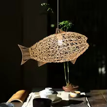Azure - Modern Wavy Hand Woven Rattan Fish Pendant Ceiling Light