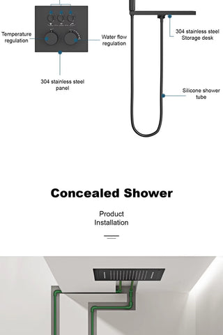 Lazare - Modern Brass Wall Mounted Black Shower System with Thermostatic Controls