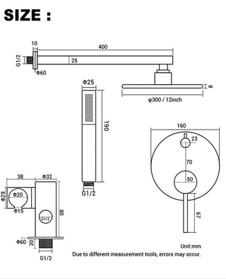 Eustace - Wall Mount Brass Bathroom Shower Set with Rainfall Shower Head