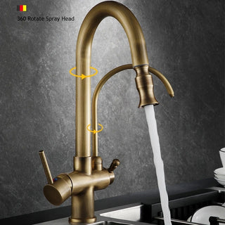 Andre - Antique Brass Kitchen 3 Way Filtered Pull Out Tap