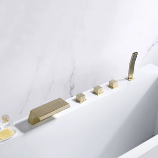 Sande - Modern Brass Waterfall Bathtub Tap Set with Pull Out Shower