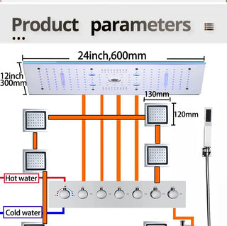 Kaska - Thermostatic Complete Shower System Set with Rough-in-Valve Large flow LED