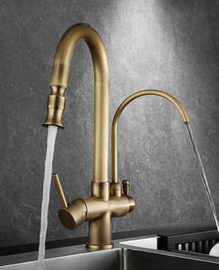 Andre - Antique Brass Kitchen 3 Way Filtered Pull Out Tap