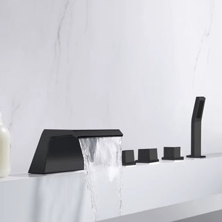 Sande - Modern Brass Waterfall Bathtub Tap Set with Pull Out Shower