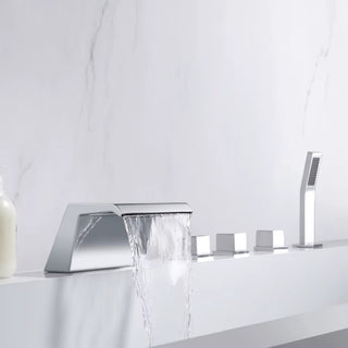 Sande - Modern Brass Waterfall Bathtub Tap Set with Pull Out Shower