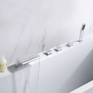 Sande - Modern Brass Waterfall Bathtub Tap Set with Pull Out Shower