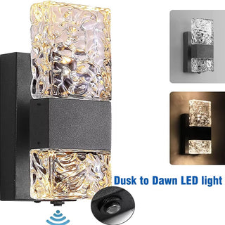 Marvn - Modern LED Patterned Glass Outdoor Wall Light with Light Sensor