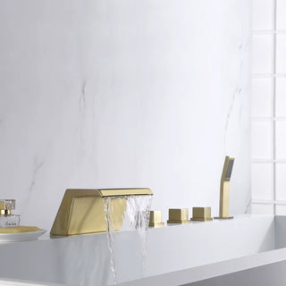 Sande - Modern Brass Waterfall Bathtub Tap Set with Pull Out Shower