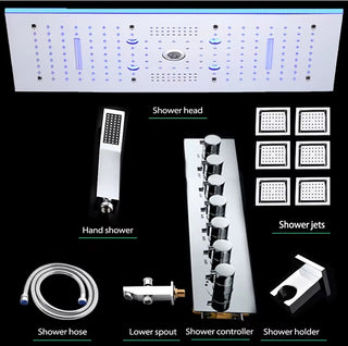 Kaska - Thermostatic Complete Shower System Set with Rough-in-Valve Large flow LED
