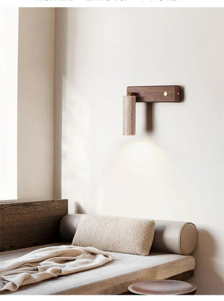 Hellen - Wabi-Sabi Stone Walnut Log Wood Rotatable Wall Light