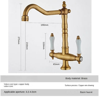 Kain - Dual Handle Antique Brass Kitchen Tap