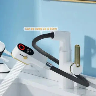 Cherlyn - Pull Out Basin Mixer LED Temperature Tap 360° Rotatable