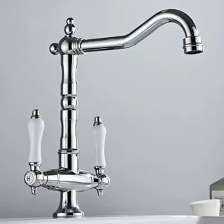 Kain - Dual Handle Antique Brass Kitchen Tap